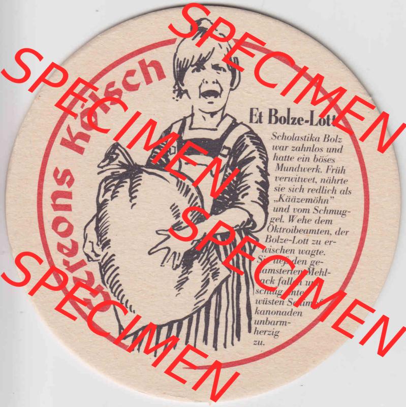 Bierdeckel Deutschland Gereons Kölsch Et Bolze-Lott (1). Deutscher Katalog über deutsche Bierdeckel Gereons Kölsch aus Bundesland Nordrhein-Westfalen, zum katalogisieren... Sammlung
