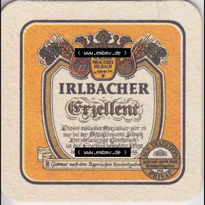 Bierdeckel Irlbacher Exzellent, Wir führen gutes im Schilde (2). Deutscher Katalog über deutsche Bierdeckel Schlossbrauerei Irlbach aus Bundesland Bayern, zum katalogisieren... Sammlung