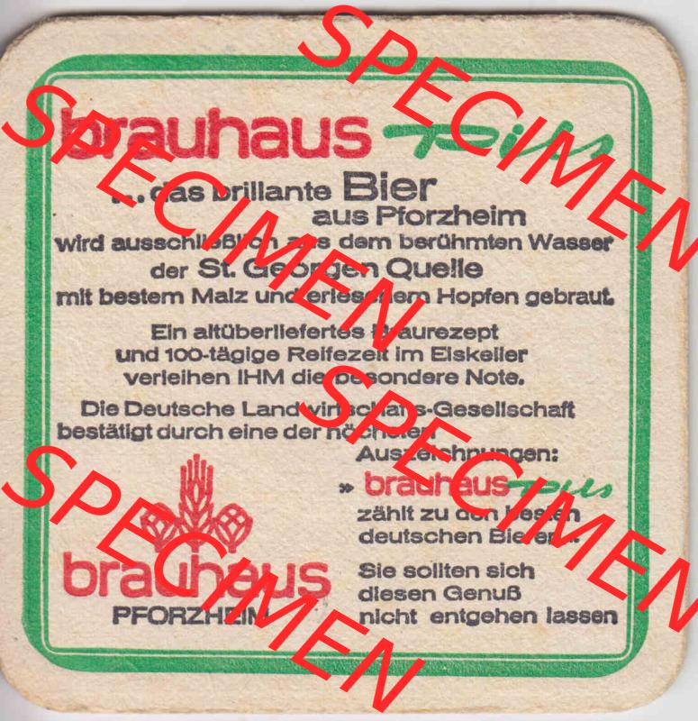 Bierdeckel Brauhaus Pils Preisgekrönt, Brauhaus Pforzheim (5). Deutscher Katalog über deutsche Bierdeckel Brauhaus Pforzheim aus Bundesland Baden-Württemberg zum katalogisieren... Sammlung