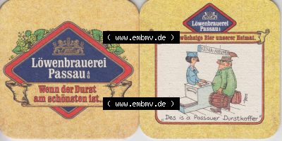 Bierdeckel Deutschland Löwenbrauerei Passau, Das urwüchsige Bier unserer Heimat, Des is a Passauer Durstkoffer (1). Katalog... Sammlung