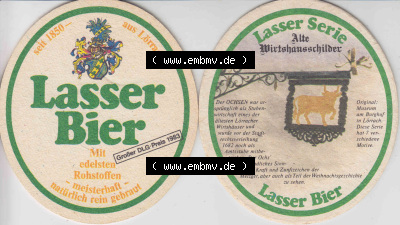 Bierdeckel Lasser Bier, Mit edelsten Rohstoffen, meisterhaft natürlich rein gebraut, Lasser Serie Alte Wirtshausschilder (5).... Sammlung