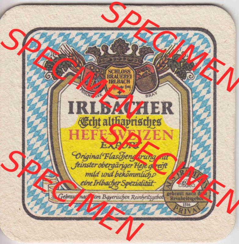 Bierdeckel Irlbacher Echt altbayrisches Hefe-Weizen Export, Original Flschengärung (2). Deutscher Katalog über deutsche Bierdeckel Schlossbrauerei Irlbach aus Bundesland... Sammlung