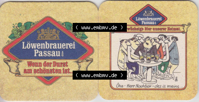 Bierdeckel Deutschland Löwenbrauerei Passau, Das urwüchsige Bier unserer Heimat, Öhä Herr Nachbar des is meins (1). Katalog... Sammlung