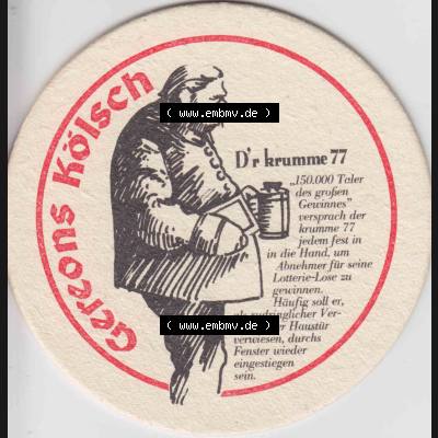Bierdeckel Deutschland Gereons Kölsch Dr krumme 77. Deutscher Katalog über deutsche Bierdeckel Gereons Kölsch aus Bundesland Nordrhein-Westfalen, zum katalogisieren deiner Sammlung Sammlung