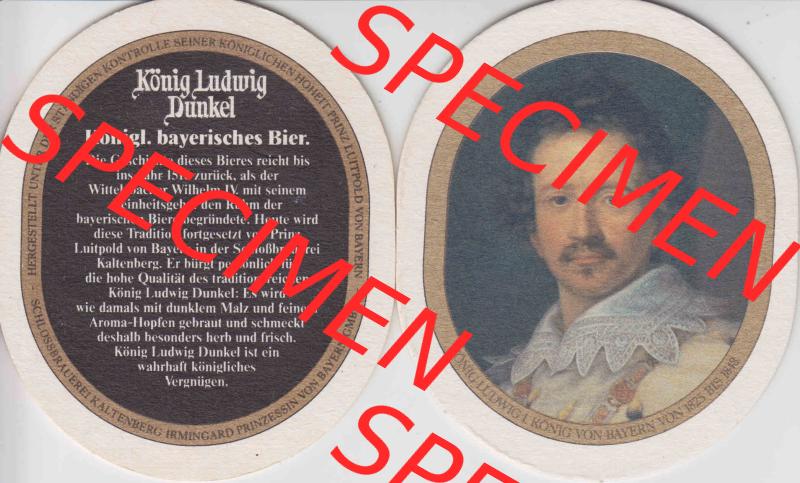 Bierdeckel König Ludwig Dunkel Königl. bayrisches Bier, Die Geschichte des Bieres (1). Deutscher Katalog über deutsche Bierdeckel König Ludwig Schlossbrauerei... Sammlung