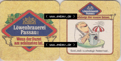 Bierdeckel Deutschland Löwenbrauerei Passau, Das urwüchsige Bier unserer Heimat, Guat, daß i a schattigs Platzerl hab (1).... Sammlung