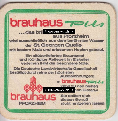 Bierdeckel Brauhaus Pils Preisgekrönt, Brauhaus Pforzheim (5). Deutscher Katalog über deutsche Bierdeckel Brauhaus Pforzheim... Sammlung