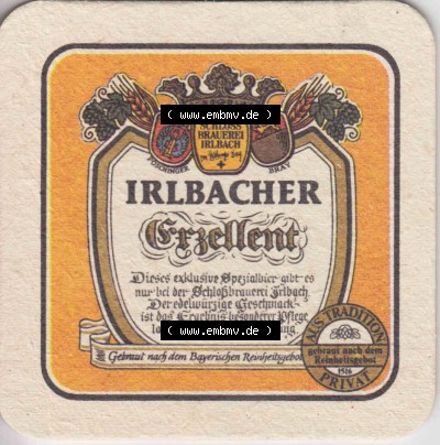 Bierdeckel Irlbacher Exzellent, Wir führen gutes im Schilde (2). Deutscher Katalog über deutsche Bierdeckel Schlossbrauerei... Sammlung
