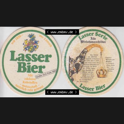 Bierdeckel Lasser Bier, Mit edelsten Rohstoffen, meisterhaft natürlich rein gebraut, Lasser Serie Alte Wirtshausschilder (4). Deutscher Katalog über deutsche... Sammlung