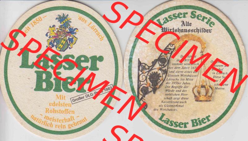 Bierdeckel Lasser Bier, Mit edelsten Rohstoffen, meisterhaft natürlich rein gebraut, Lasser Serie Alte Wirtshausschilder (4). Deutscher Katalog über deutsche... Sammlung