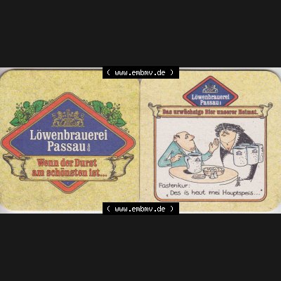 Bierdeckel Deutschland Löwenbrauerei Passau, Das urwüchsige Bier unserer Heimat, Fastenkur, des is Heut mei Hauptspeis (1). Katalog über deutsche Bierdeckel... Sammlung