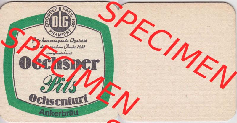 Bierdeckel Oechsner Pils Ochsenfurt Ankerbräu (1). Deutscher Katalog über deutsche Bierdeckel Privatbrauerei Oechsner aus Bundesland Bayern, zum katalogisieren und kategorisieren... Sammlung