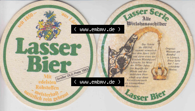 Bierdeckel Lasser Bier, Mit edelsten Rohstoffen, meisterhaft natürlich rein gebraut, Lasser Serie Alte Wirtshausschilder (4).... Sammlung