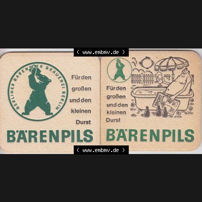 Bierdeckel Bärenpils, Berliner Bärenbier Brauerei Berlin (5). Deutscher Katalog über deutsche Bierdeckel Berliner Bärenbier Brauerei Berlin aus Bundesland Brandenburg... Sammlung