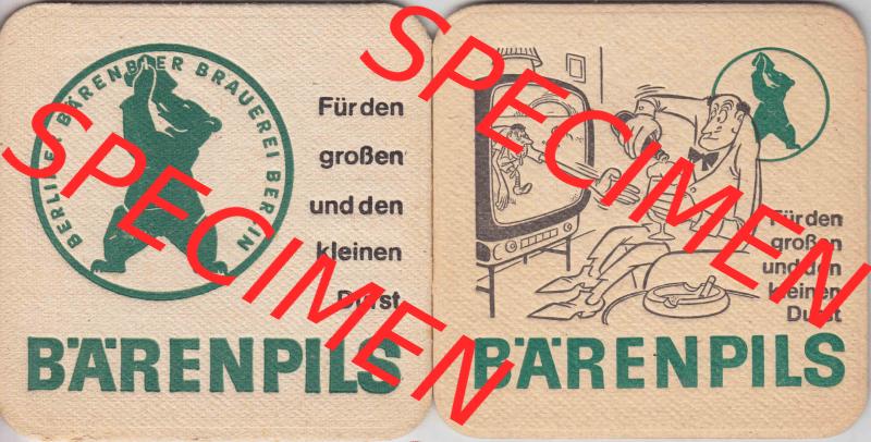 Bierdeckel Bärenpils, Berliner Bärenbier Brauerei Berlin (1). Deutscher Katalog über deutsche Bierdeckel Berliner Bärenbier Brauerei Berlin aus Bundesland Brandenburg... Sammlung