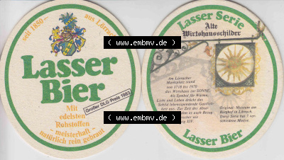 Bierdeckel Lasser Bier, Mit edelsten Rohstoffen, meisterhaft natürlich rein gebraut, Lasser Serie Alte Wirtshausschilder (2).... Sammlung