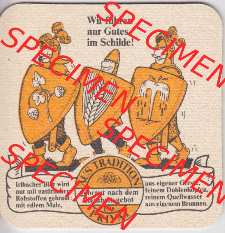 Bierdeckel Irlbacher Exzellent, Wir führen gutes im Schilde (3). Deutscher Katalog über deutsche Bierdeckel Schlossbrauerei Irlbach aus Bundesland Bayern, zum katalogisieren... Sammlung