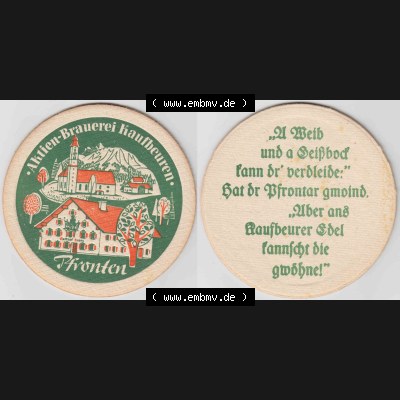 Bierdeckel Aktien-Brauerei Kaufbeuren, Pfronten (1). Deutscher Katalog über deutsche Bierdeckel Aktienbrauerei Kaufbeuren aus Bundesland Bayern, zum katalogisieren deiner... Sammlung