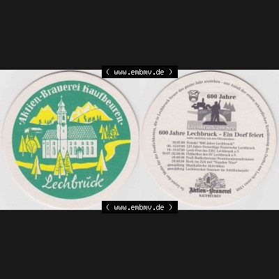 Bierdeckel 1998, 600 Jahre Lechbrück Aktien-Brauerei Kaufbeuren (1). Deutscher Katalog über deutsche Bierdeckel Aktienbrauerei Kaufbeuren aus Bundesland Bayern, zum... Sammlung