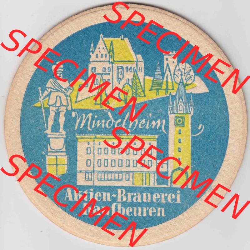 Bierdeckel Mindelheim, Aktien-Brauerei Kaufbeuren (2). Deutscher Katalog über deutsche Bierdeckel Aktienbrauerei Kaufbeuren aus Bundesland Bayern, zum katalogisieren deiner... Sammlung