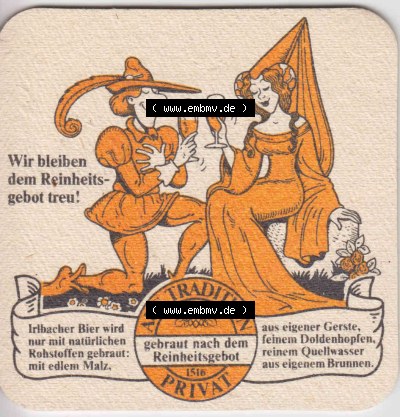 Bierdeckel Irlbacher Pils Uralte Brauerezepte, ausgesuchter aromatischer Doldenhopfen (3). Deutscher Katalog über deutsche Bierdeckel... Sammlung