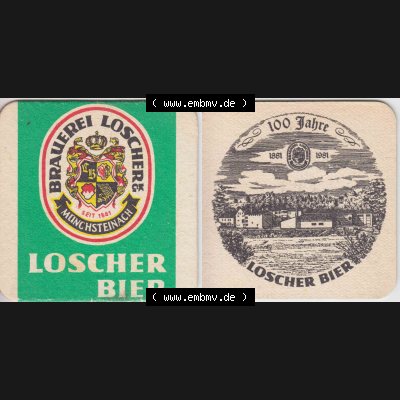 Bierdeckel 1981 Brauerei Loscher Münchsteinach, 100 Jahre Loscher Bier (1). Deutscher Katalog über deutsche Bierdeckel Brauerei Loscher Münchsteinach aus Bundesland... Sammlung