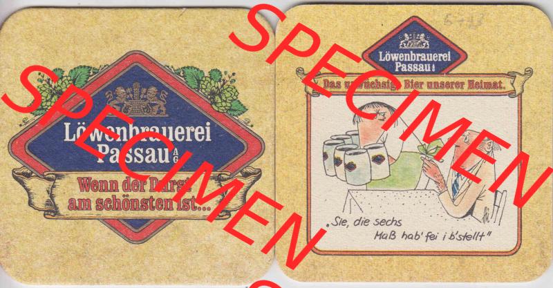 Bierdeckel Deutschland Löwenbrauerei Passau, Das urwüchsige Bier unserer Heimat, Sie die sechs Maß hab frei i bestellt (1). Katalog über deutsche Bierdeckel... Sammlung