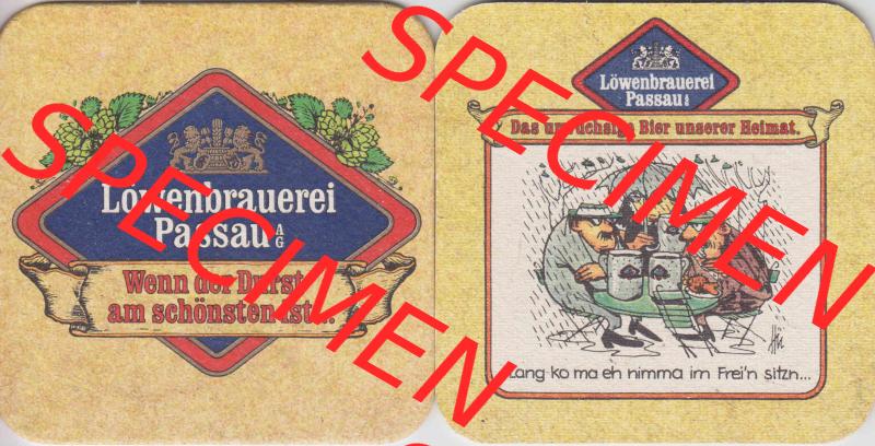 Bierdeckel Deutschland Löwenbrauerei Passau, Das urwüchsige Bier unserer Heimat, Lang ko ma eh nimma im Frein sitzn (1). Katalog über deutsche Bierdeckel der... Sammlung