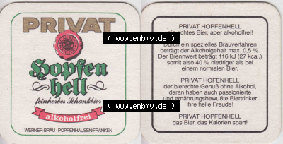 Bierdeckel Privat Hopfenhell, feinherbes Schankbier, alkoholfrei (1). Deutscher Katalog über deutsche Bierdeckel Privatbrauerei... Sammlung