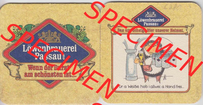 Bierdeckel Deutschland Löwenbrauerei Passau, Das urwüchsige Bier unserer Heimat, Für a Weiße hab i allwei a Hand frei (1). Katalog über deutsche Bierdeckel... Sammlung