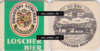 Bierdeckel 1981 Brauerei Loscher Münchsteinach, 100 Jahre Loscher Bier (1). Deutscher Katalog über deutsche Bierdeckel Brauerei... Sammlung