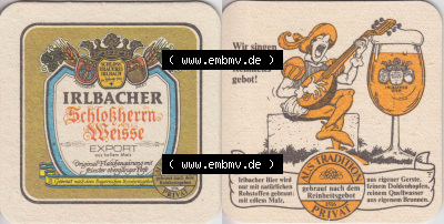 Bierdeckel Irlbacher Schloßherrn Weisse Export aus hellem Malz, Original Flaschengärung mit feinster obergäriger Hefe (1).... Sammlung