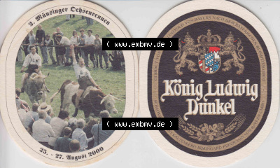 Bierdeckel 2000 König Ludwig Dunkel 2. Münsinger Ochsenrennen (1). Deutscher Katalog über deutsche Bierdeckel König Ludwig... Sammlung