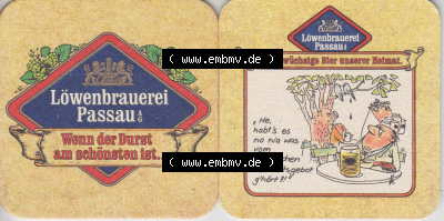 Bierdeckel Deutschland Löwenbrauerei Passau, Das urwüchsige Bier unserer Heimat, He habts es no nia was vom Bayerischen Reinheitsgebote... Sammlung