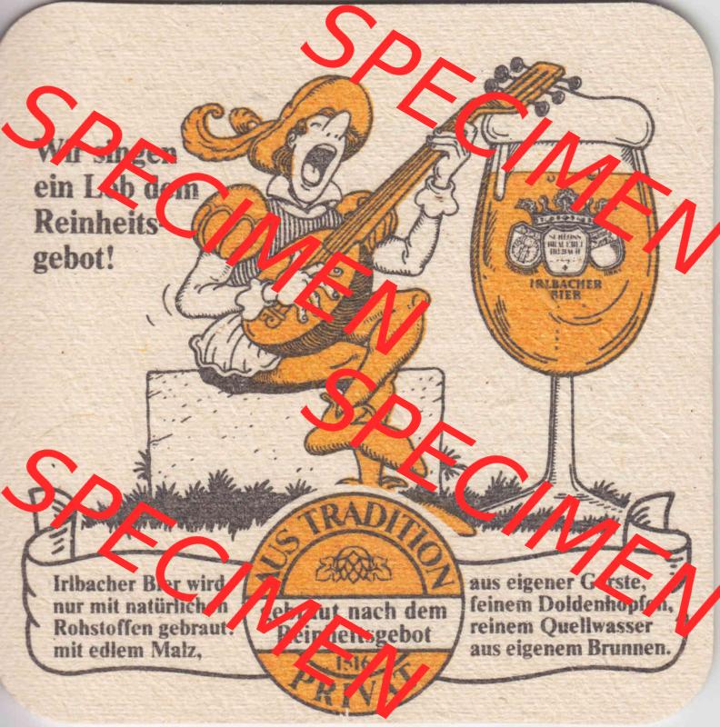 Bierdeckel Irlbacher Schloßherrn Weisse Export aus hellem Malz, Original Flaschengärung mit feinster obergäriger Hefe (3). Deutscher Katalog über deutsche Bierdeckel... Sammlung