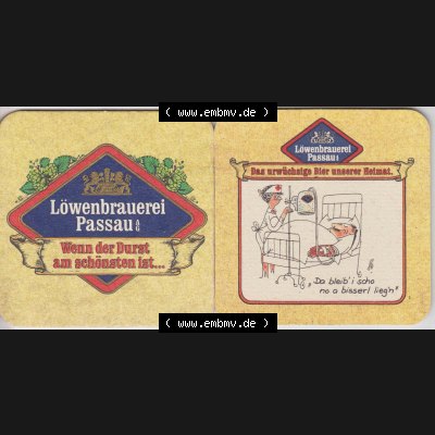 Bierdeckel Deutschland Löwenbrauerei Passau, Das urwüchsige Bier unserer Heimat Da bleib i scho no a bisserl liegn (1). Katalog über deutsche Bierdeckel der Löwenbrauerei... Sammlung