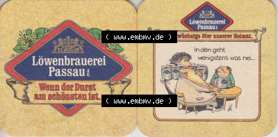 Bierdeckel Deutschland Löwenbrauerei Passau, Das urwüchsige Bier unserer Heimat, In den geht wenigstens was nei (1). Katalog... Sammlung
