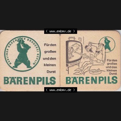 Bierdeckel Bärenpils, Berliner Bärenbier Brauerei Berlin (1). Deutscher Katalog über deutsche Bierdeckel Berliner Bärenbier Brauerei Berlin aus Bundesland Brandenburg... Sammlung