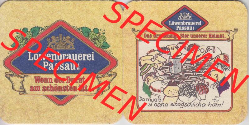 Bierdeckel Deutschland Löwenbrauerei Passau, Das urwüchsige Bier unserer Heimat, Da muß si oana einagschlicha ham (1). Katalog über deutsche Bierdeckel... Sammlung