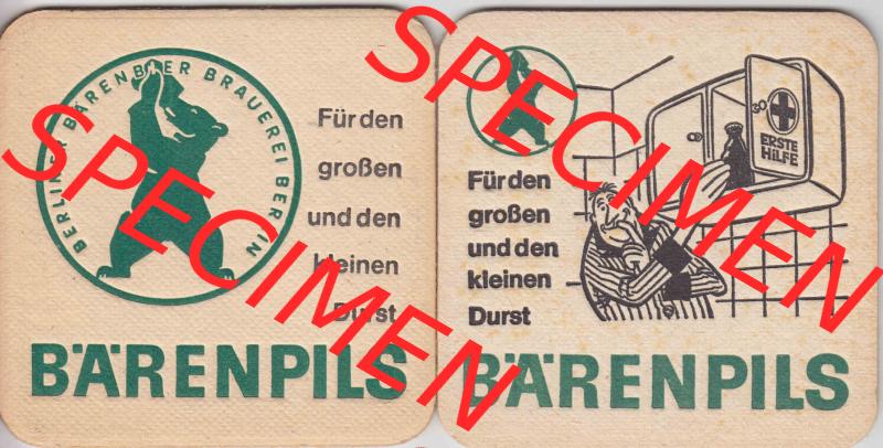 Bierdeckel Bärenpils, Berliner Bärenbier Brauerei Berlin (2). Deutscher Katalog über deutsche Bierdeckel Berliner Bärenbier Brauerei Berlin aus Bundesland Brandenburg... Sammlung