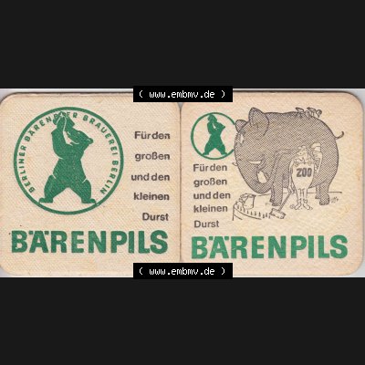 Bierdeckel Bärenpils, Berliner Bärenbier Brauerei Berlin (3). Deutscher Katalog über deutsche Bierdeckel Berliner Bärenbier Brauerei Berlin aus Bundesland Brandenburg... Sammlung