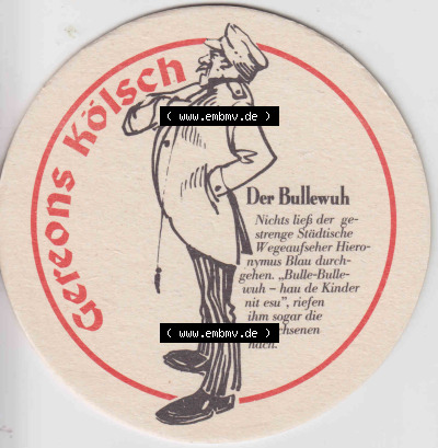 Bierdeckel Deutschland Gereons Kölsch Der Bullewuh (1). Deutscher Katalog über deutsche Bierdeckel Gereons Kölsch aus Bundesland... Sammlung