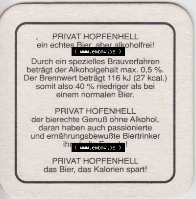 Bierdeckel Privat Hopfenhell, feinherbes Schankbier, alkoholfrei (3). Deutscher Katalog über deutsche Bierdeckel Privatbrauerei... Sammlung