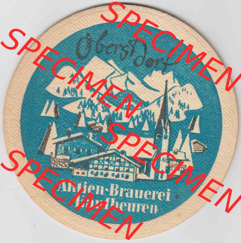 Bierdeckel Obersdorf Aktien-Brauerei Kaufbeuren (2). Deutscher Katalog über deutsche Bierdeckel Aktienbrauerei Kaufbeuren aus Bundesland Bayern, zum katalogisieren deiner Sammlung Sammlung