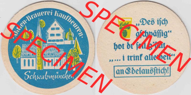 Bierdeckel Aktien-Brauerei Kaufbeuren, Schwabmünchen (1). Deutscher Katalog über deutsche Bierdeckel Aktienbrauerei Kaufbeuren aus Bundesland Bayern, zum katalogisieren... Sammlung