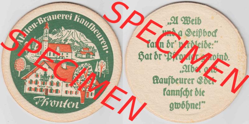 Bierdeckel Aktien-Brauerei Kaufbeuren, Pfronten (1). Deutscher Katalog über deutsche Bierdeckel Aktienbrauerei Kaufbeuren aus Bundesland Bayern, zum katalogisieren deiner... Sammlung