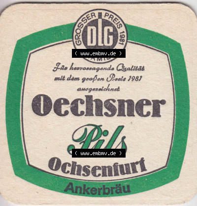 Bierdeckel Oechsner Pils Ochsenfurt Ankerbräu (2). Deutscher Katalog über deutsche Bierdeckel Privatbrauerei Oechsner aus Bundesland... Sammlung