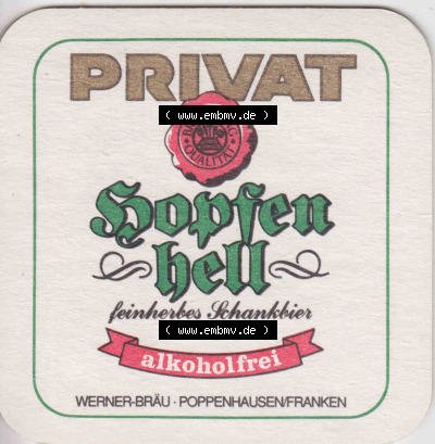 Bierdeckel Privat Hopfenhell, feinherbes Schankbier, alkoholfrei (2). Deutscher Katalog über deutsche Bierdeckel Privatbrauerei... Sammlung