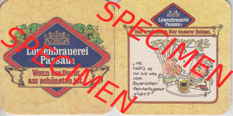 Bierdeckel Deutschland Löwenbrauerei Passau, Das urwüchsige Bier unserer Heimat, He habts es no nia was vom Bayerischen Reinheitsgebote gehört (1). Katalog über... Sammlung