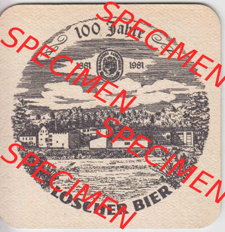 Bierdeckel 1981 Brauerei Loscher Münchsteinach, 100 Jahre Loscher Bier (3). Deutscher Katalog über deutsche Bierdeckel Brauerei Loscher Münchsteinach aus Bundesland... Sammlung